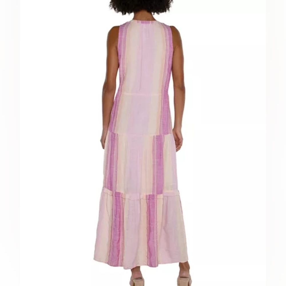Liverpool Los Angeles Lavender Multi Stripe Tiered Maxi Dress Sleeveless Women’s - Picture 4 of 6